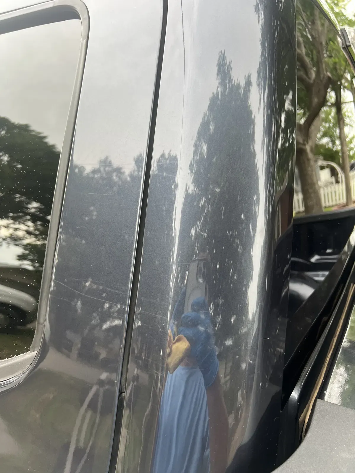Gray pickup cab covered in swirl marks and scratch haze before paint correction in Kaufman County, TX