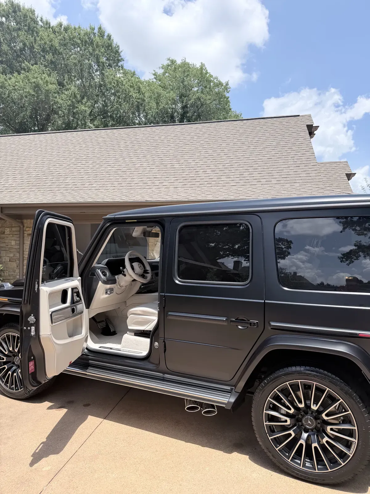 Matte black Mercedes-AMG G-Class photographed after a full detail