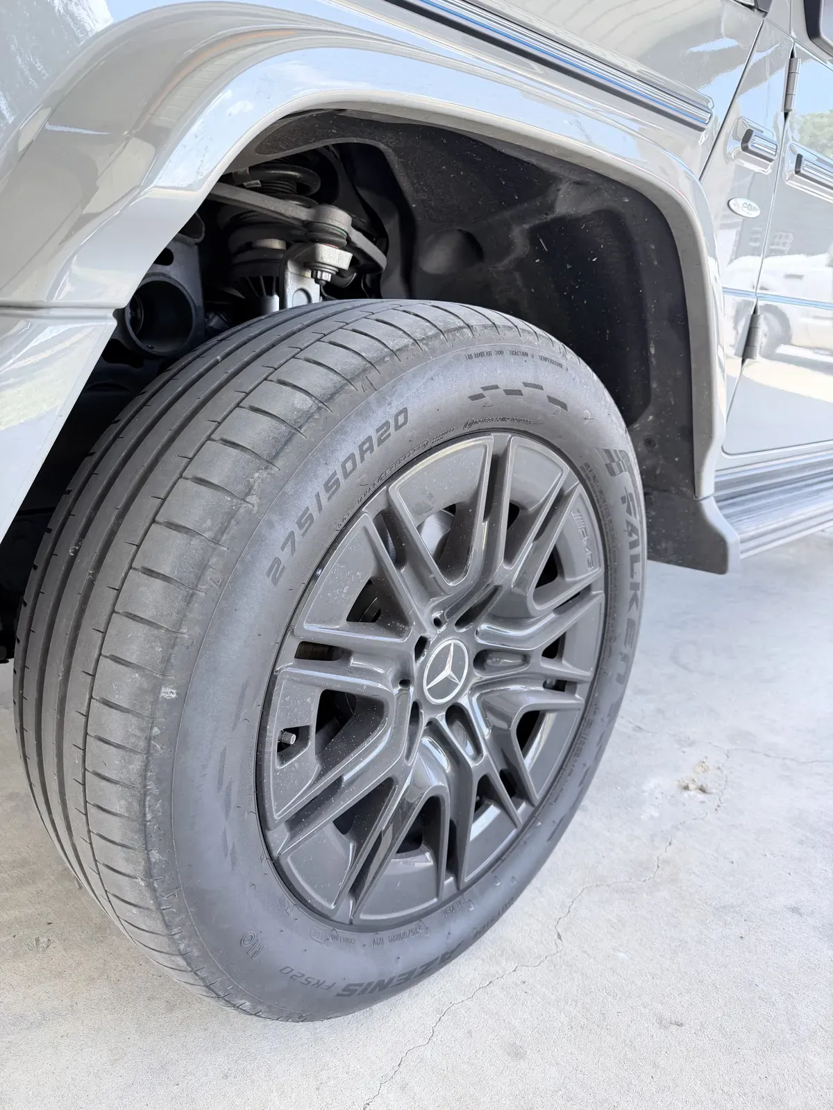 Mercedes G-Class AMG wheel covered in brake dust and road grime before detailing